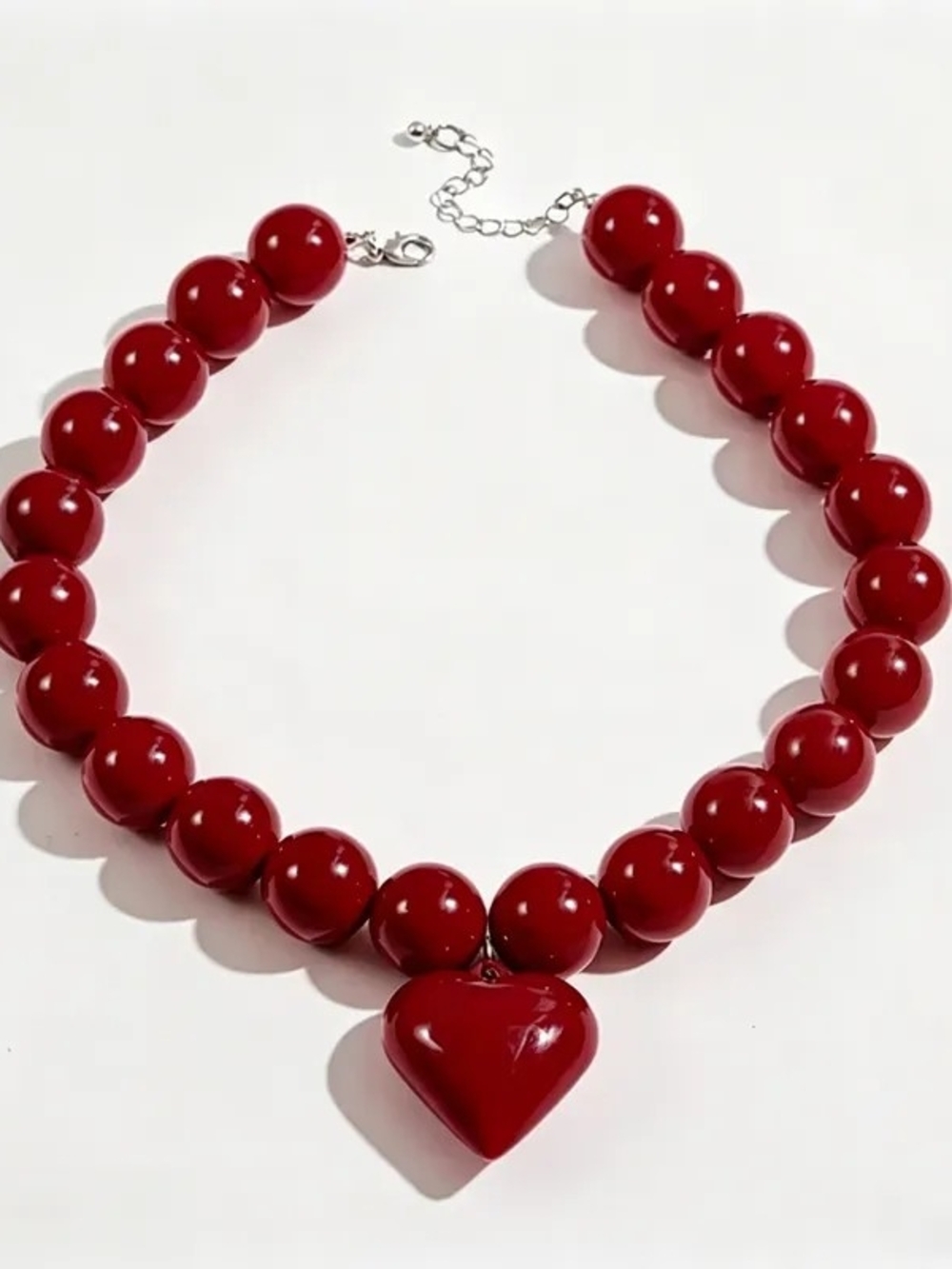 Source Unknown Retro Burgundy Big Resin Bead Heart Statement Choker Necklace - Picture 2 of 4